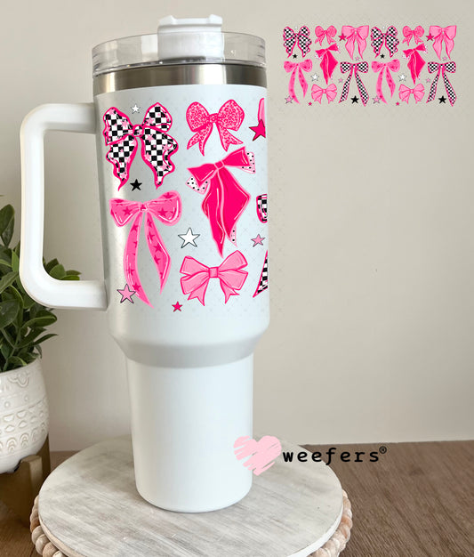UV DTF Cup Wrap – Pink Checkered Bows 40oz Tumbler Cup Wrap Weefers