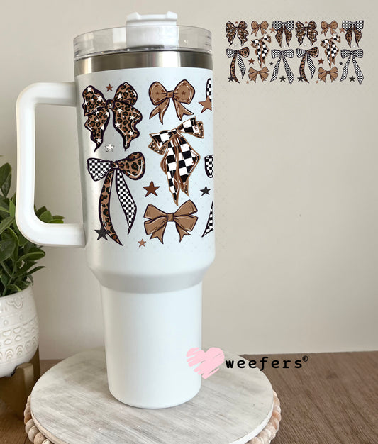 UV DTF Cup Wrap – Brown Leopard Checkered Bows 40oz Tumbler Cup Wrap Weefers