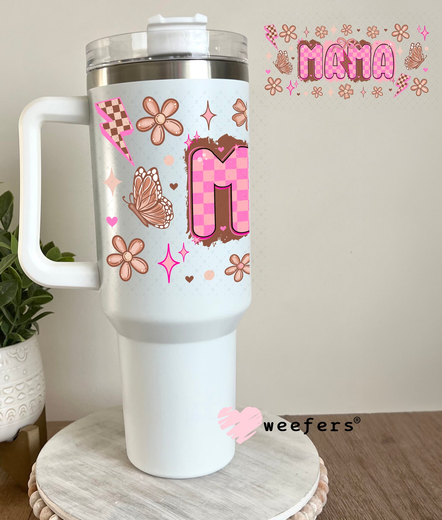 UV DTF Cup Wrap – Mama Brown and Pink 40oz Tumbler Cup Wrap Weefers
