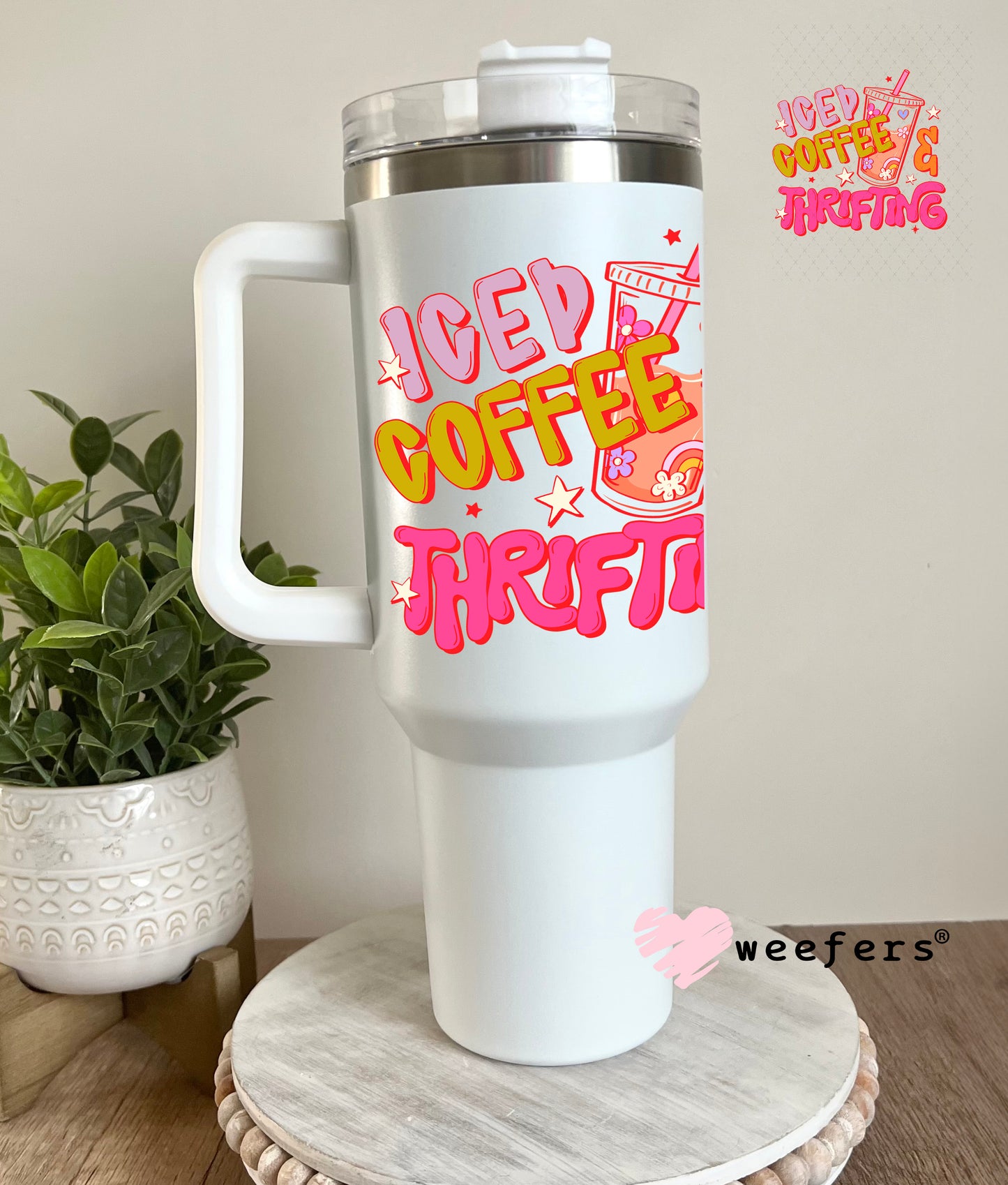 UV DTF Decal - Iced Coffee and Thrifting
