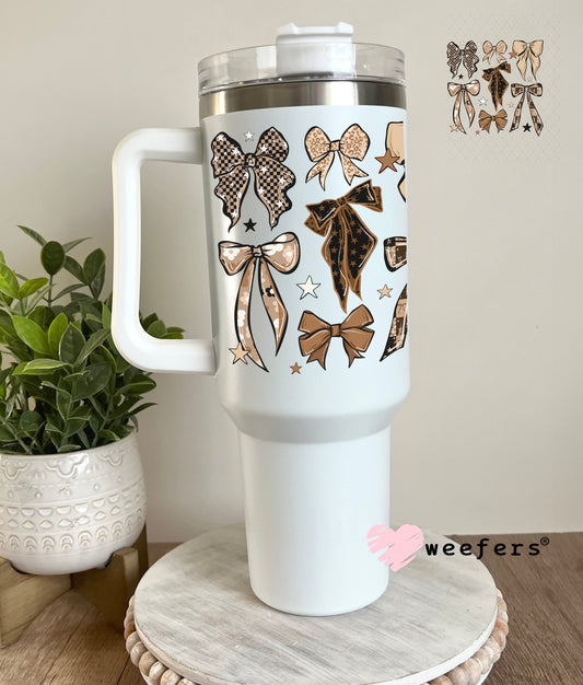 UV DTF Decal - Brown Leopard Checkered Bows 40oz Tumbler Decal Weefers