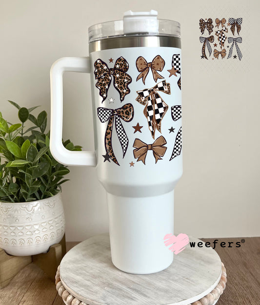 UV DTF Decal - Brown Leopard Bows 40oz Tumbler Decal Weefers