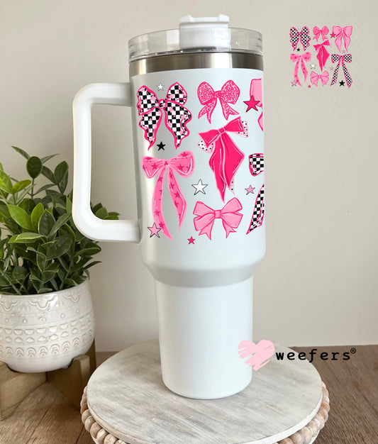 UV DTF Decal - Pink Checkered Bows 40oz Tumbler Decal Weefers