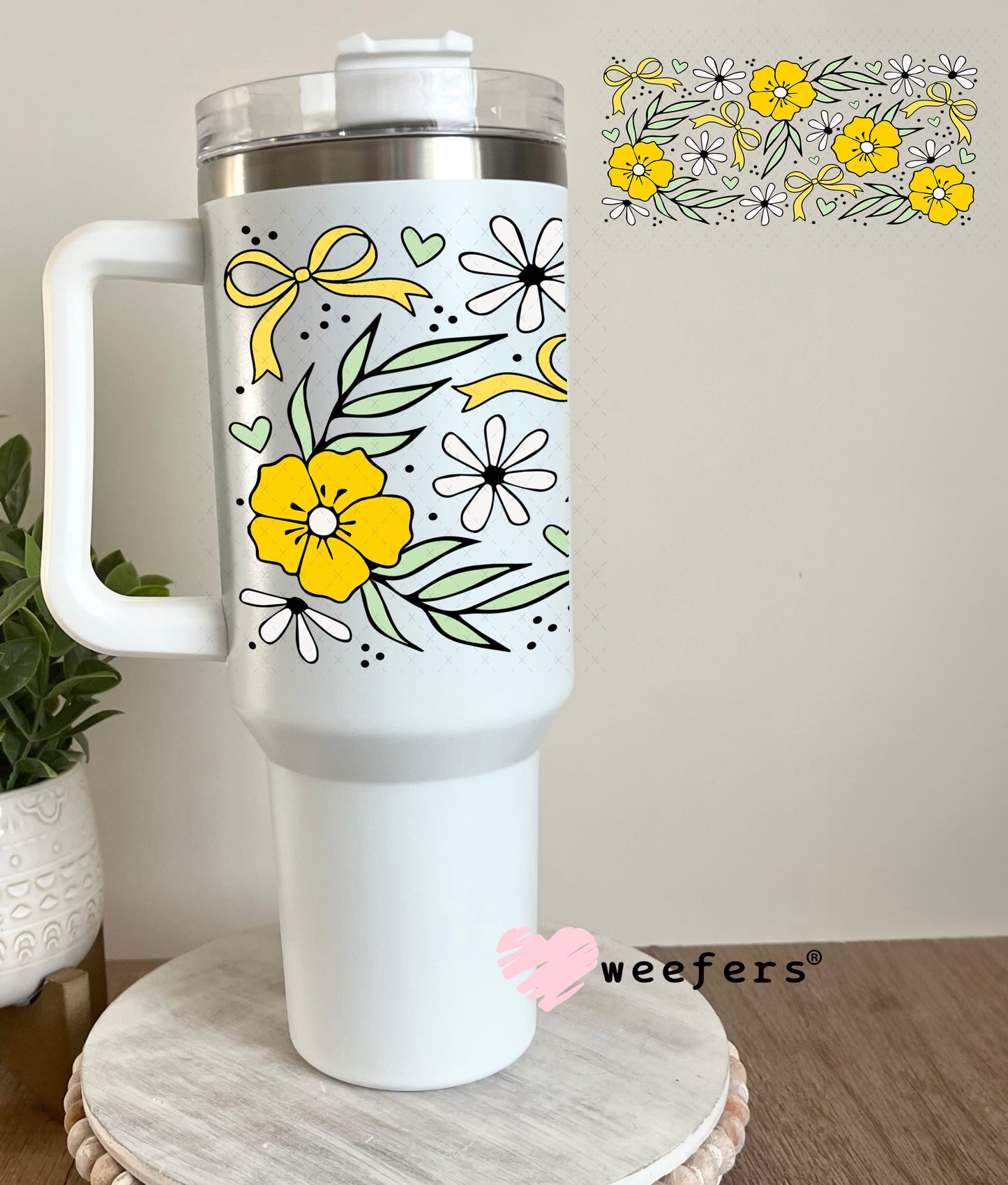 UV DTF Cup Wrap – Yellow Flowers Coquette Bows 40oz Tumbler Cup Wrap Weefers