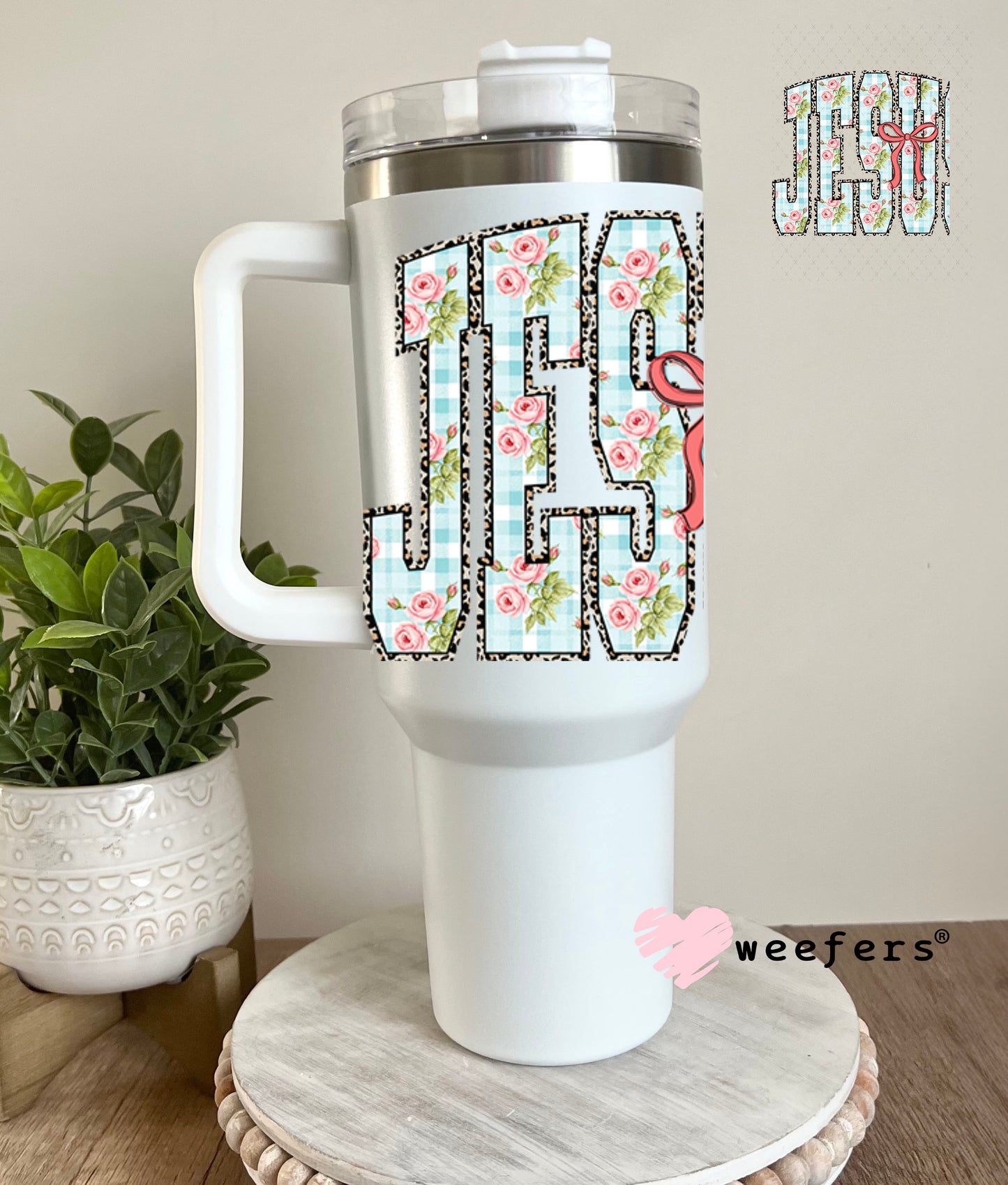 UV DTF Decal - Jesus Coquette Bow and Paisley 40oz Tumbler Decal Weefers
