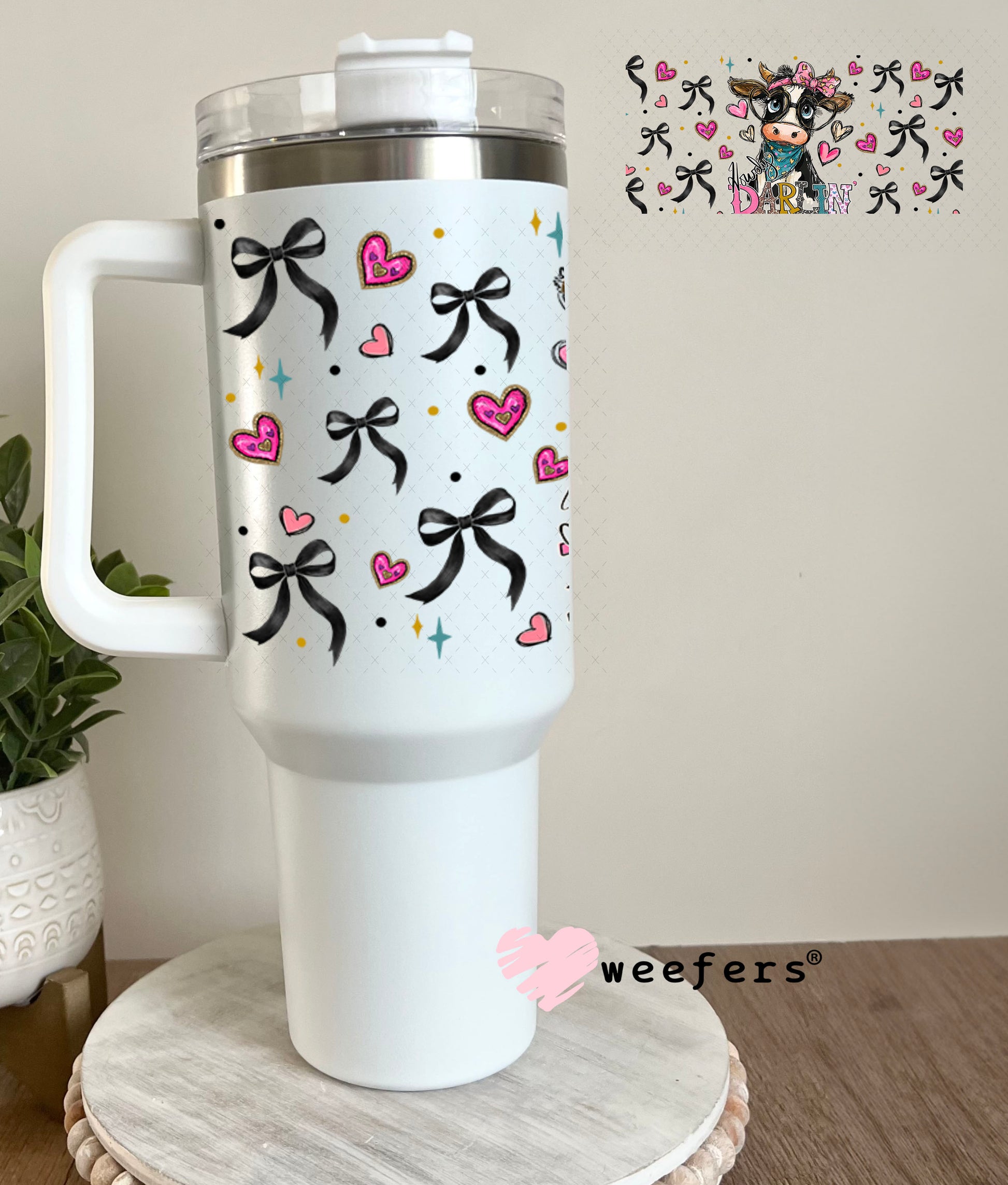 UV DTF Cup Wrap – Howdy Darlin Cow - Weefers Exclusive 40oz Tumbler Wrap Weefers