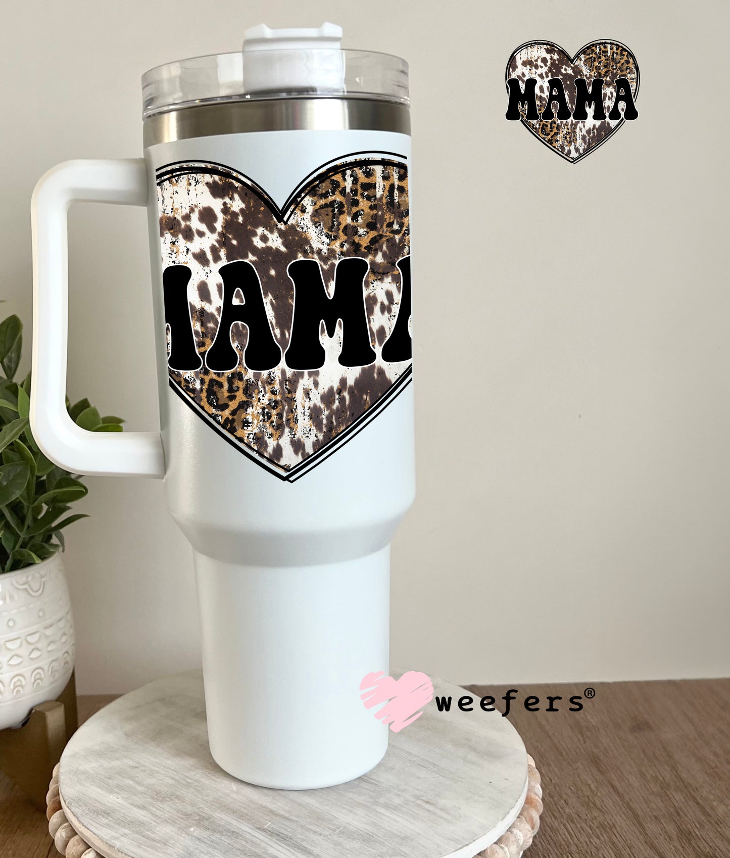 Mama Cowhide Heart Western UV DTF 40oz Tumbler Decal