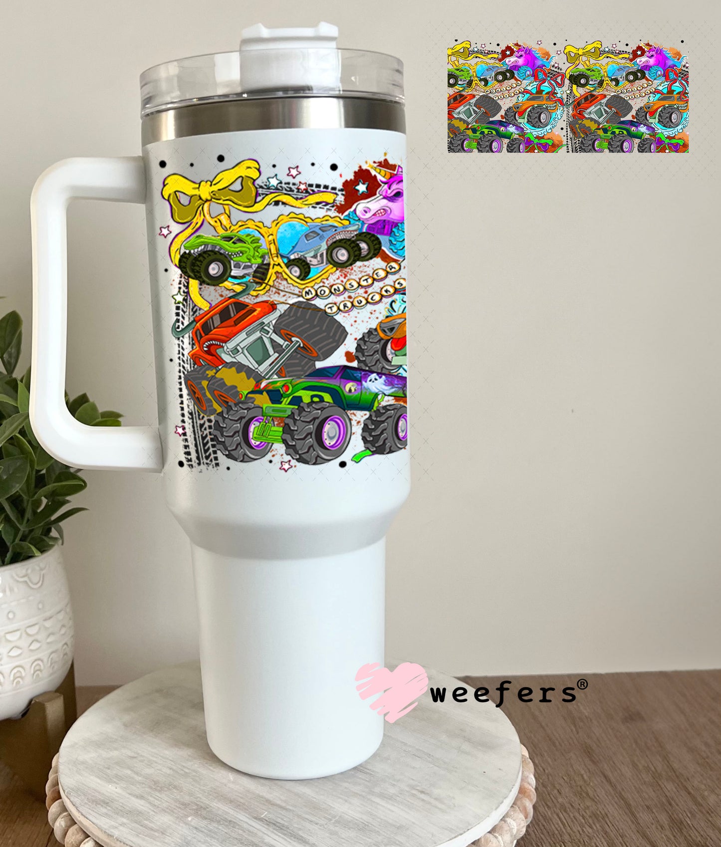 UV DTF Cup Wrap – Monster Truck 40oz Tumbler Cup Wrap Weefers