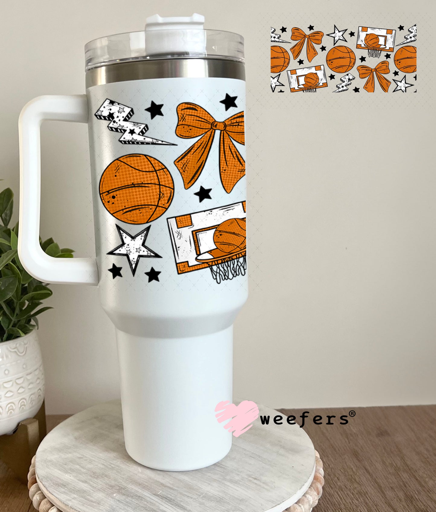 UV DTF Cup Wrap – Basketball and Bows 40oz Tumbler Cup Wrap Weefers