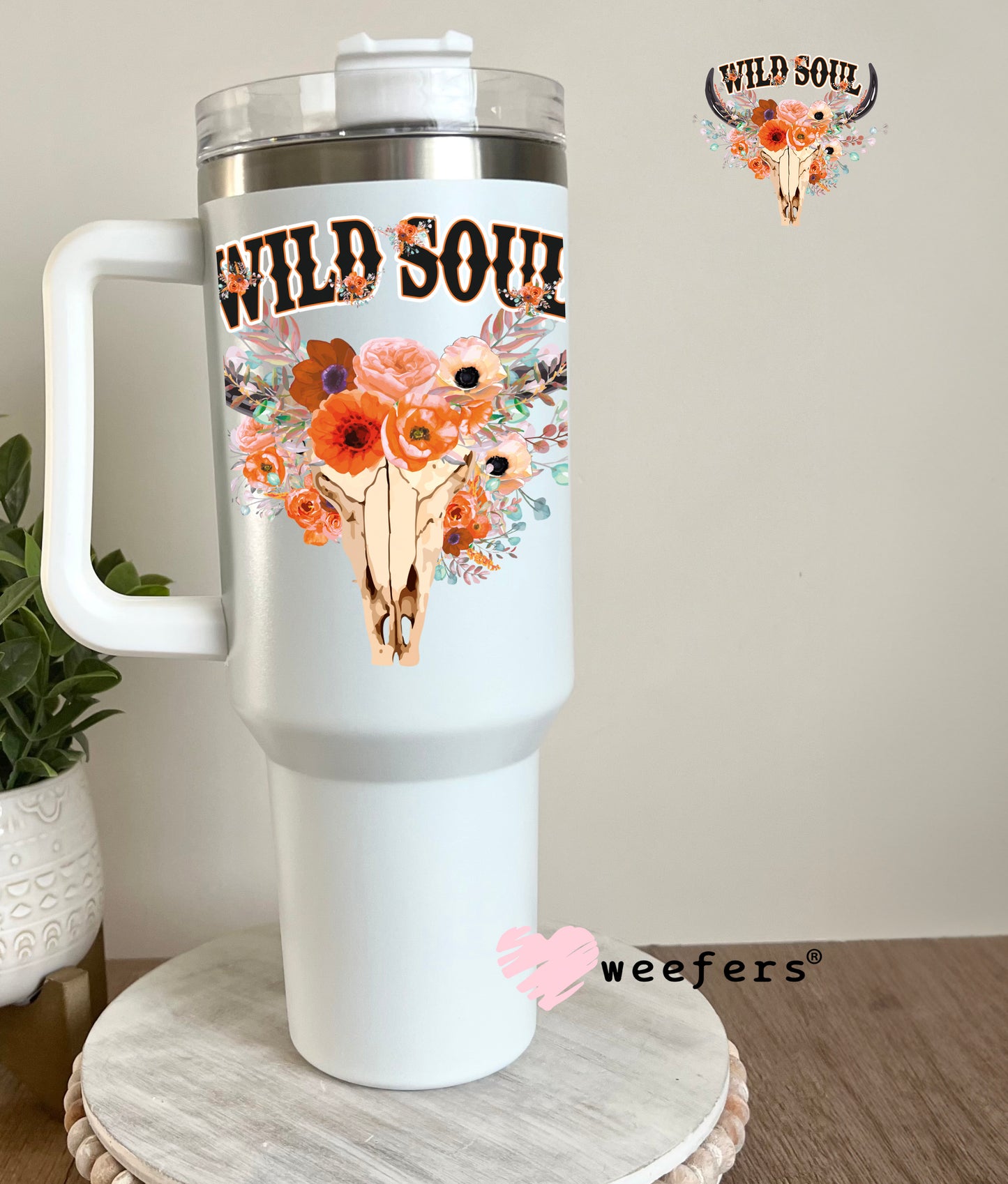 Wild Soul Cow Skull Peach UV DTF 40oz Tumbler Decal