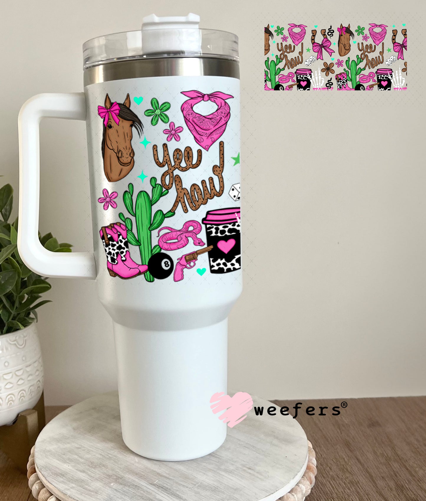 UV DTF Cup Wrap – Yee Haw Western Magenta 40oz Tumbler Cup Wrap Weefers