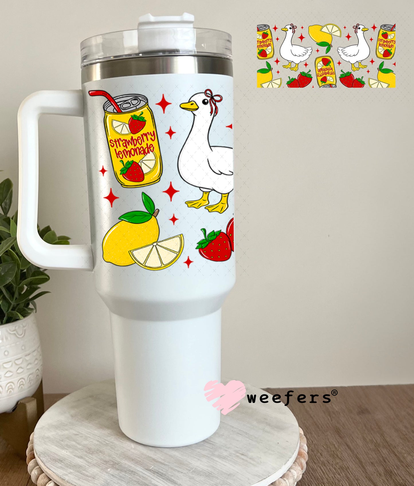 UV DTF Cup Wrap – Strawberry Lemonade Ducks 40oz Tumbler Cup Wrap Weefers