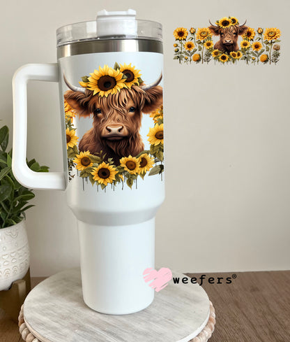 Sunflower Highlander Cow Western UV DTF 40oz Tumbler Cup Wrap