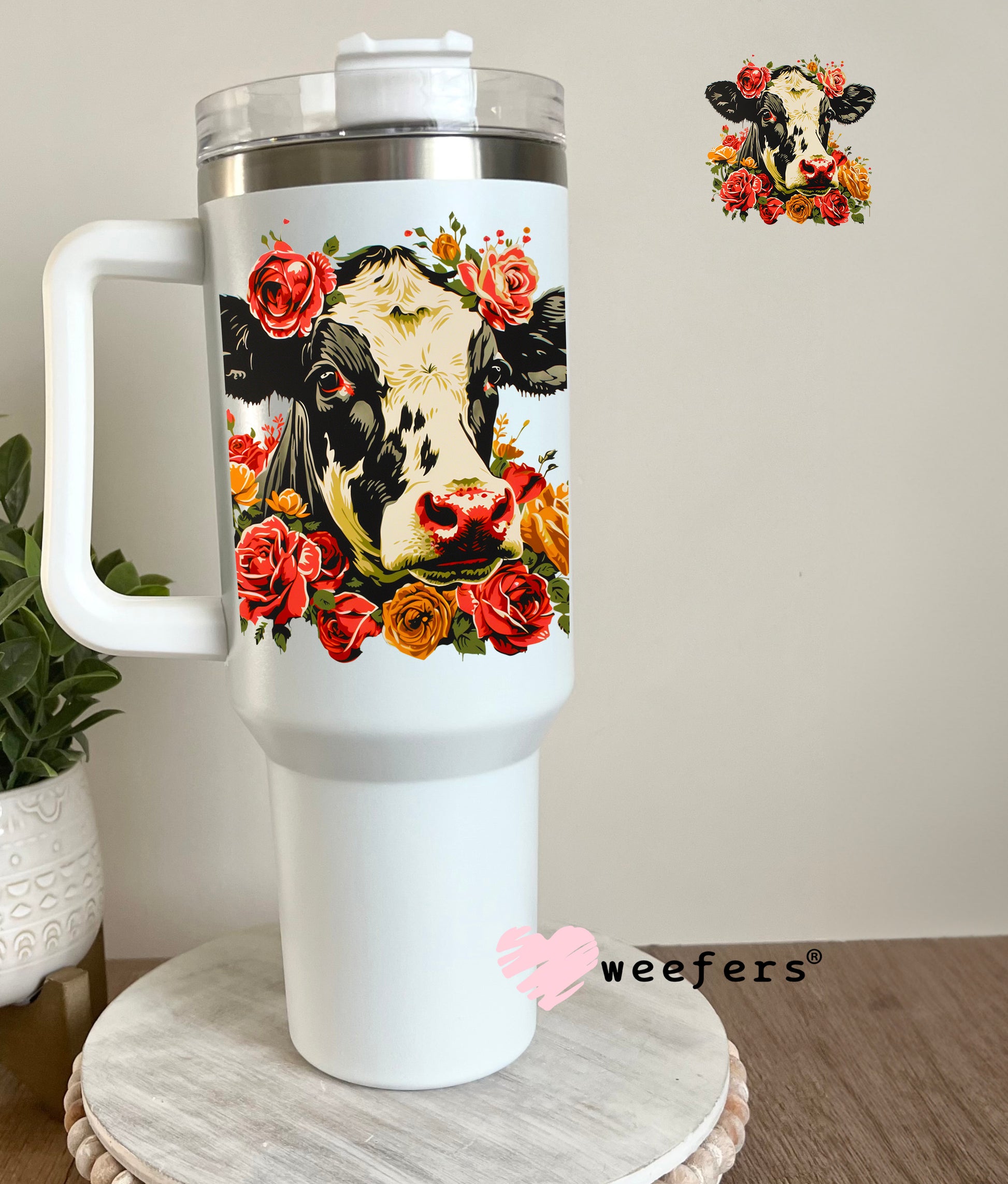 Flower Dairy Cow UV DTF 40oz Tumbler Decal