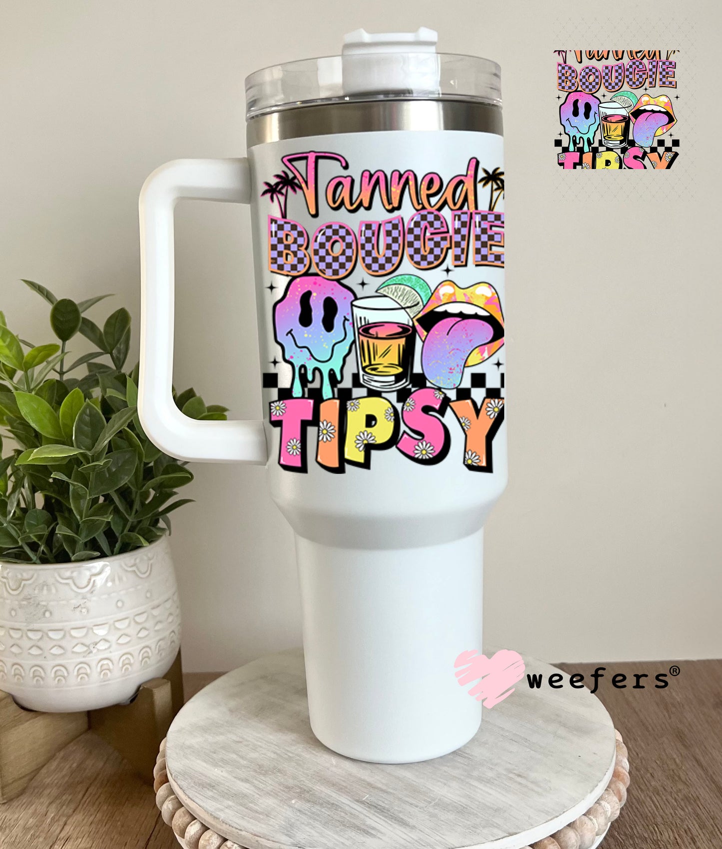 UV DTF Decal - Tanned Bougie Tipsy 40oz Tumbler Decal Weefers