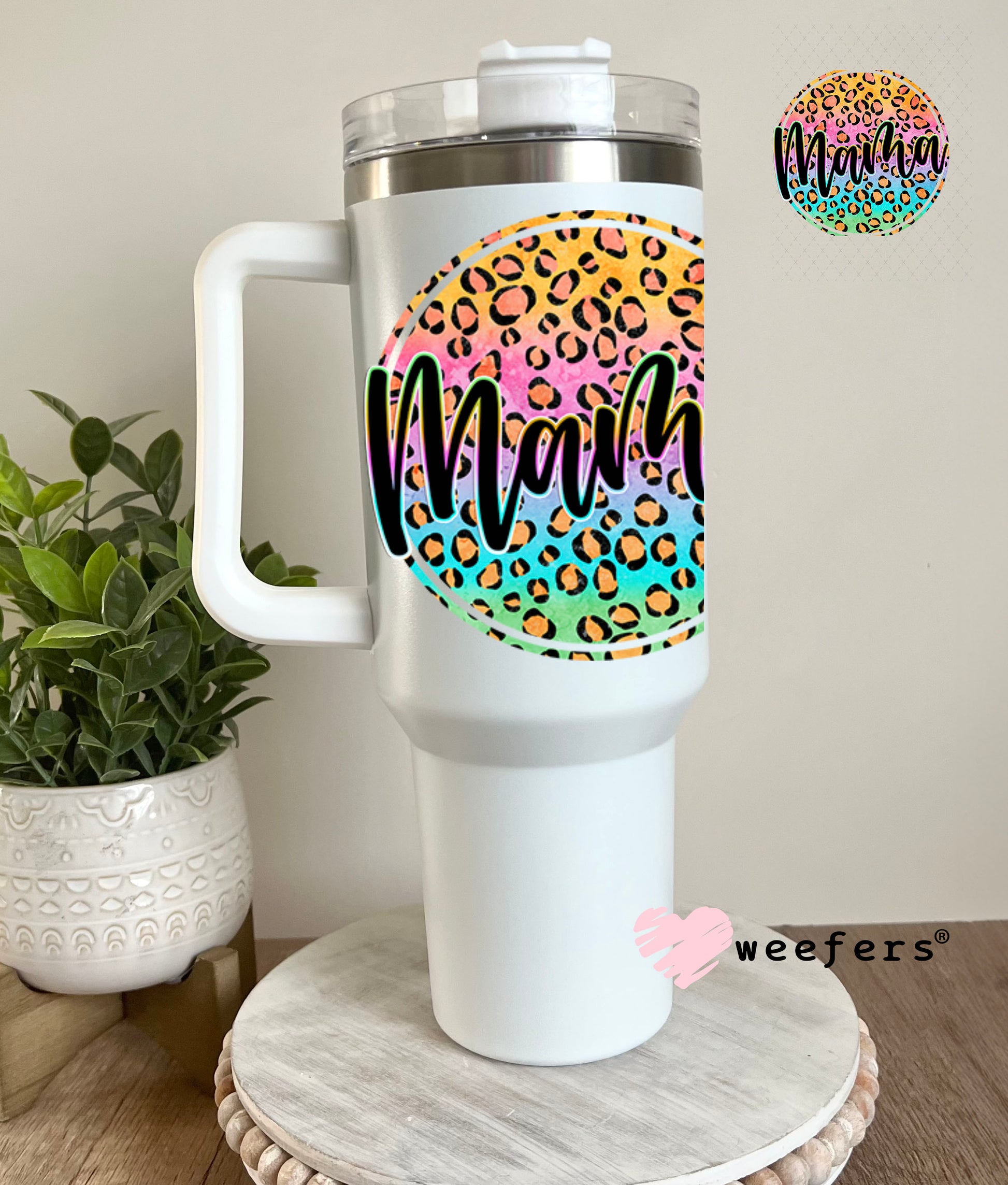 UV DTF Decal - Mama Cheetah Ombre 40oz Tumbler Decal Weefers