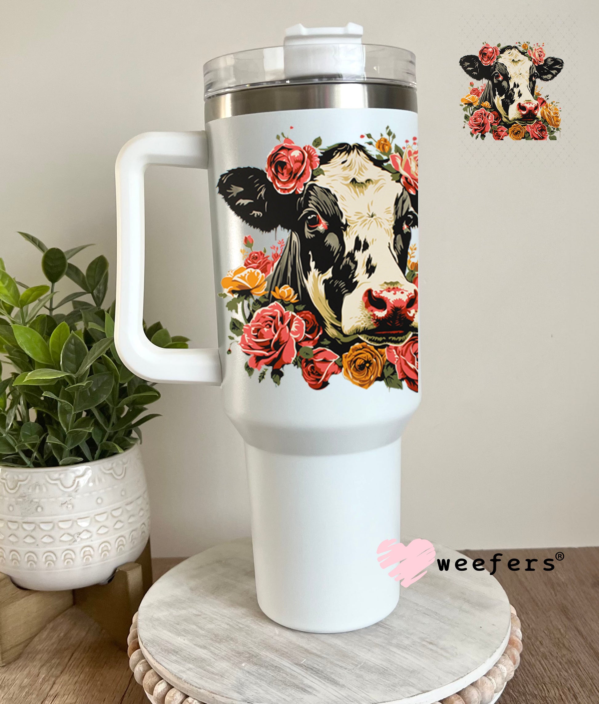 UV DTF Decal - Dairy Cow Florals 40oz Tumbler Decal Weefers