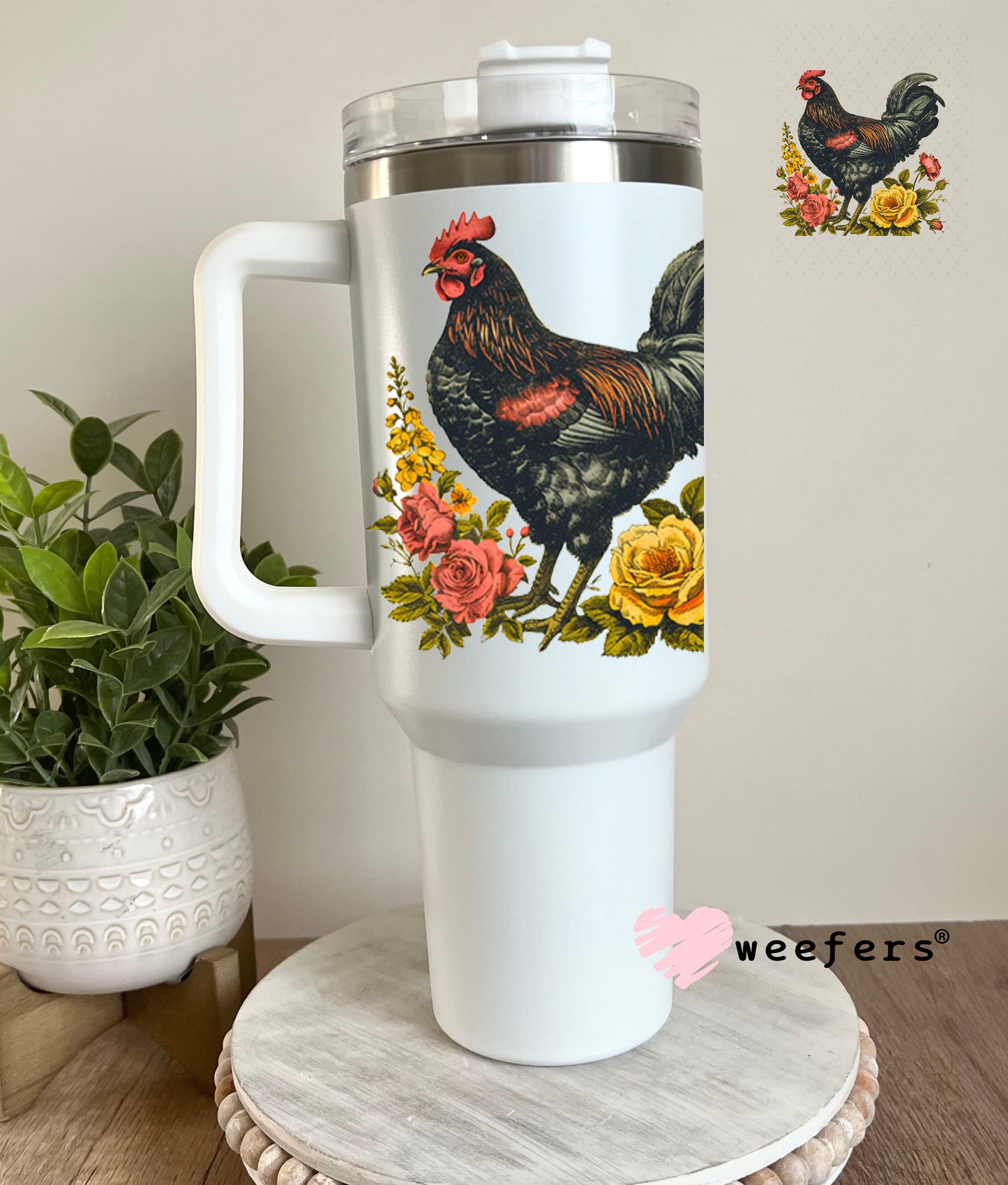 UV DTF Decal - Rooster Florals 40oz Tumbler Decal Weefers