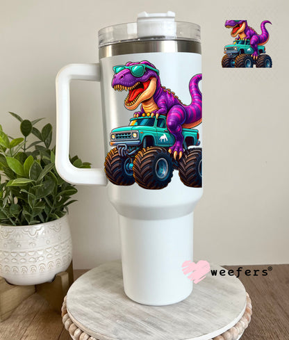 UV DTF Decal - Purple Dinosaur Monster Truck 40oz Tumbler Decal Weefers