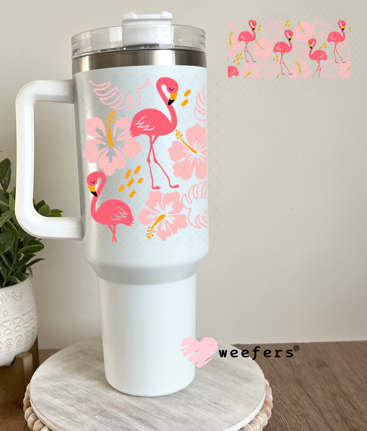 UV DTF Cup Wrap – Flamingos and Monsteras 40oz Tumbler Cup Wrap Weefers