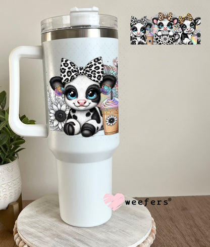 UV DTF Cup Wrap – Baby Black and White Cows in Coffee Cup 40oz Tumbler Cup Wrap Weefers