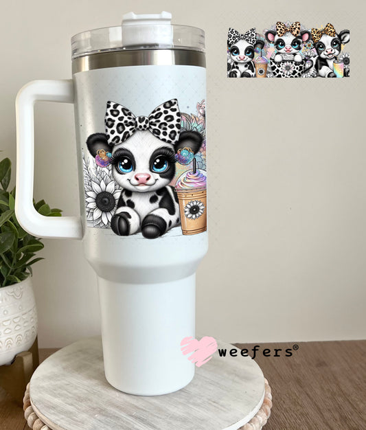 UV DTF Cup Wrap – Baby Black and White Cows in Coffee Cup 40oz Tumbler Cup Wrap Weefers