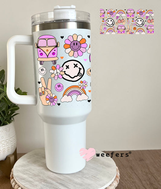 UV DTF Cup Wrap – Retro Bus and Rainbows 40oz Tumbler Cup Wrap Weefers