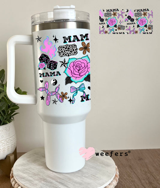 UV DTF Cup Wrap – Mama Purple and Teal Roses 40oz Tumbler Cup Wrap Weefers