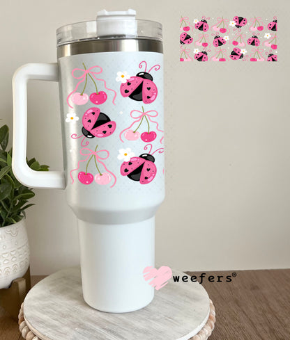 UV DTF Cup Wrap – Pink Ladybugs 40oz Tumbler Cup Wrap Weefers