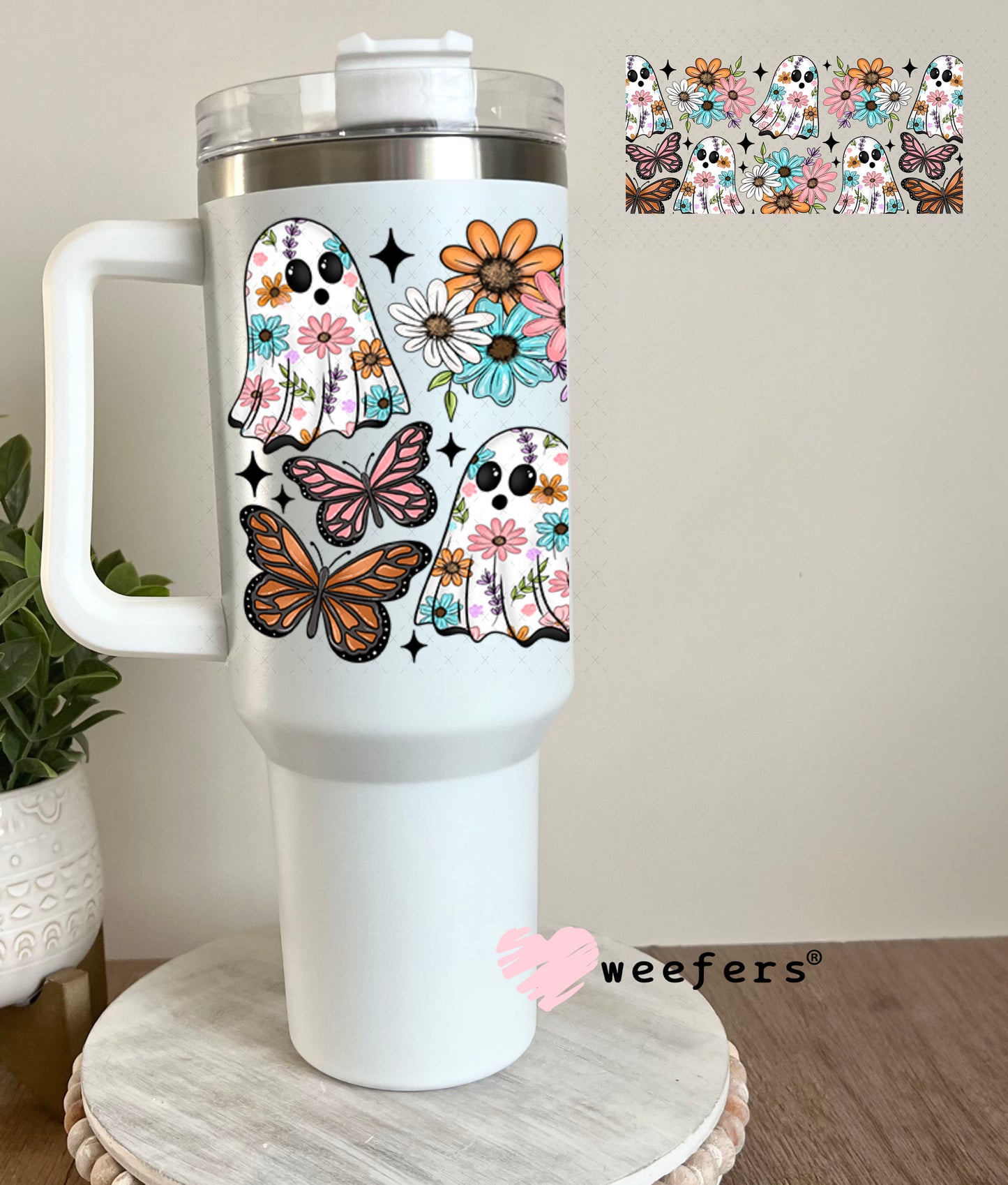 UV DTF Cup Wrap – Spring Ghosts 40oz Tumbler Cup Wrap Weefers