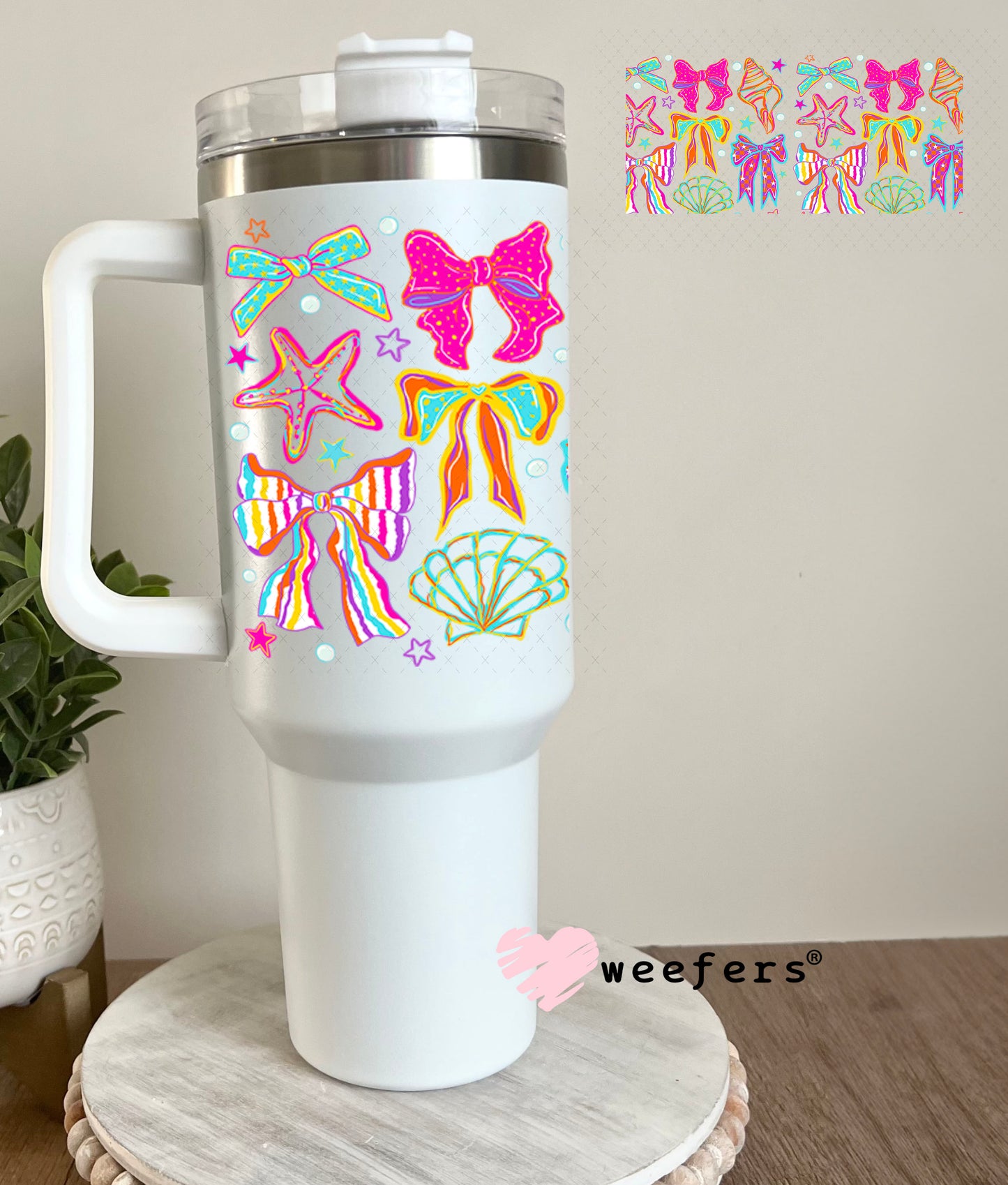 UV DTF Cup Wrap – Seashell Bows 40oz Tumbler Cup Wrap Weefers