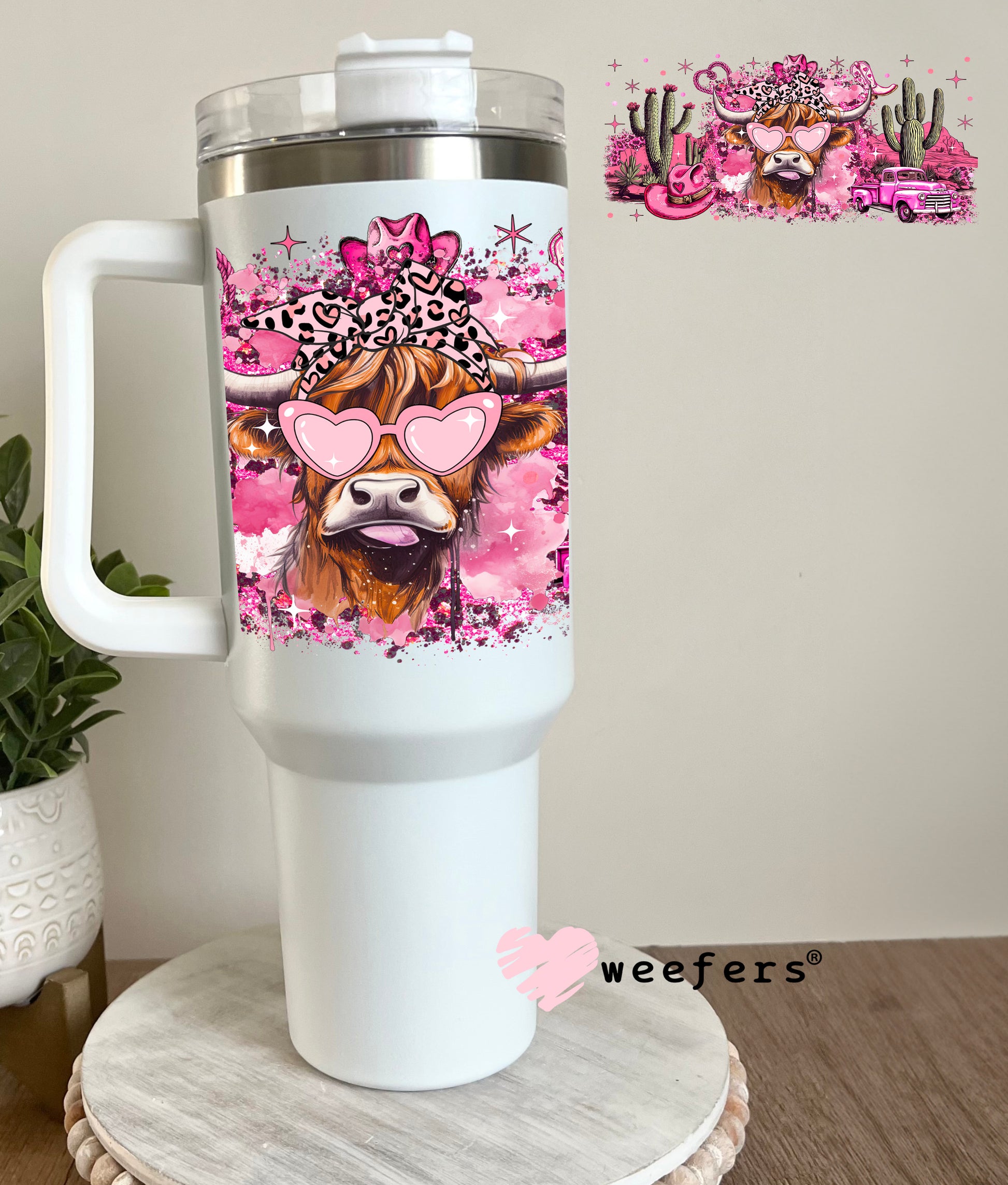 Bougie Pink Highlander Cow UV DTF 40oz Tumbler Cup Wrap