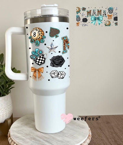 UV DTF Cup Wrap – Mama Western Teal Bow - Weefers Exclusive 40oz Tumbler Wrap Weefers