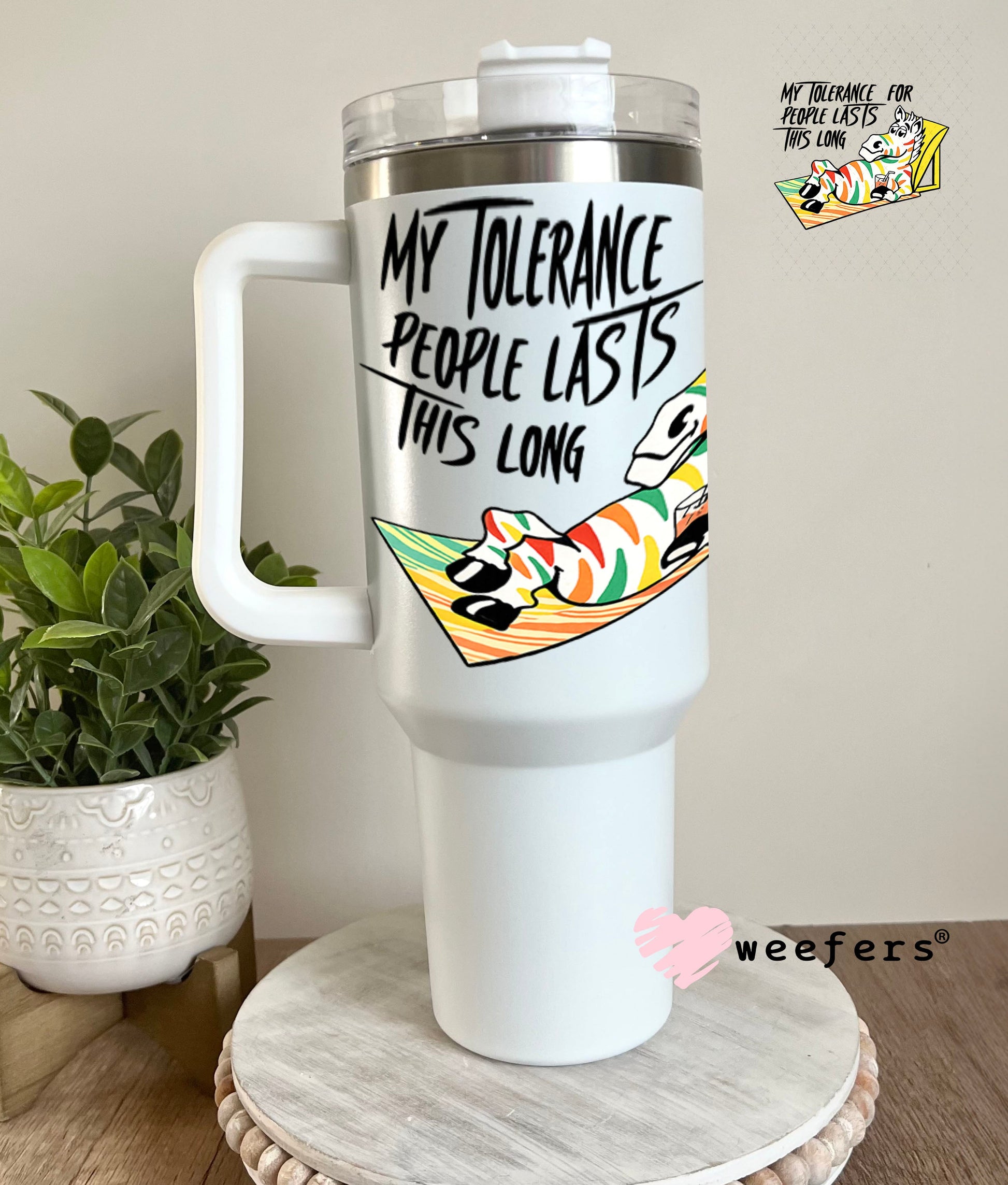 UV DTF Decal - My Tolerance for People Lasts This Long 40oz Tumbler Cup Wrap Weefers