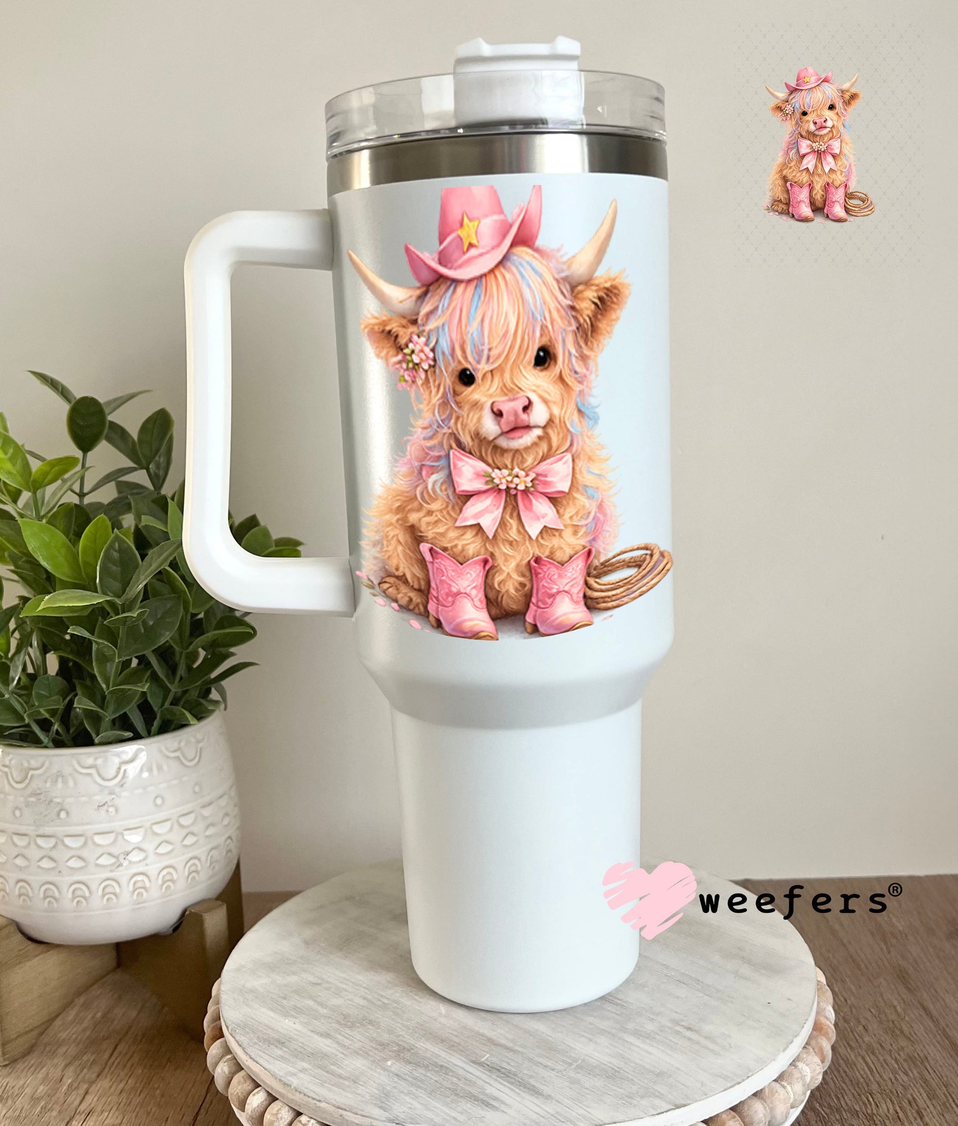 UV DTF Decal - Pink Cowgirl Cow 40oz Tumbler Cup Wrap Weefers