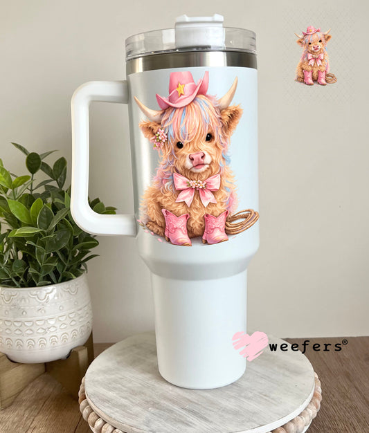 UV DTF Decal - Pink Cowgirl Cow 40oz Tumbler Cup Wrap Weefers