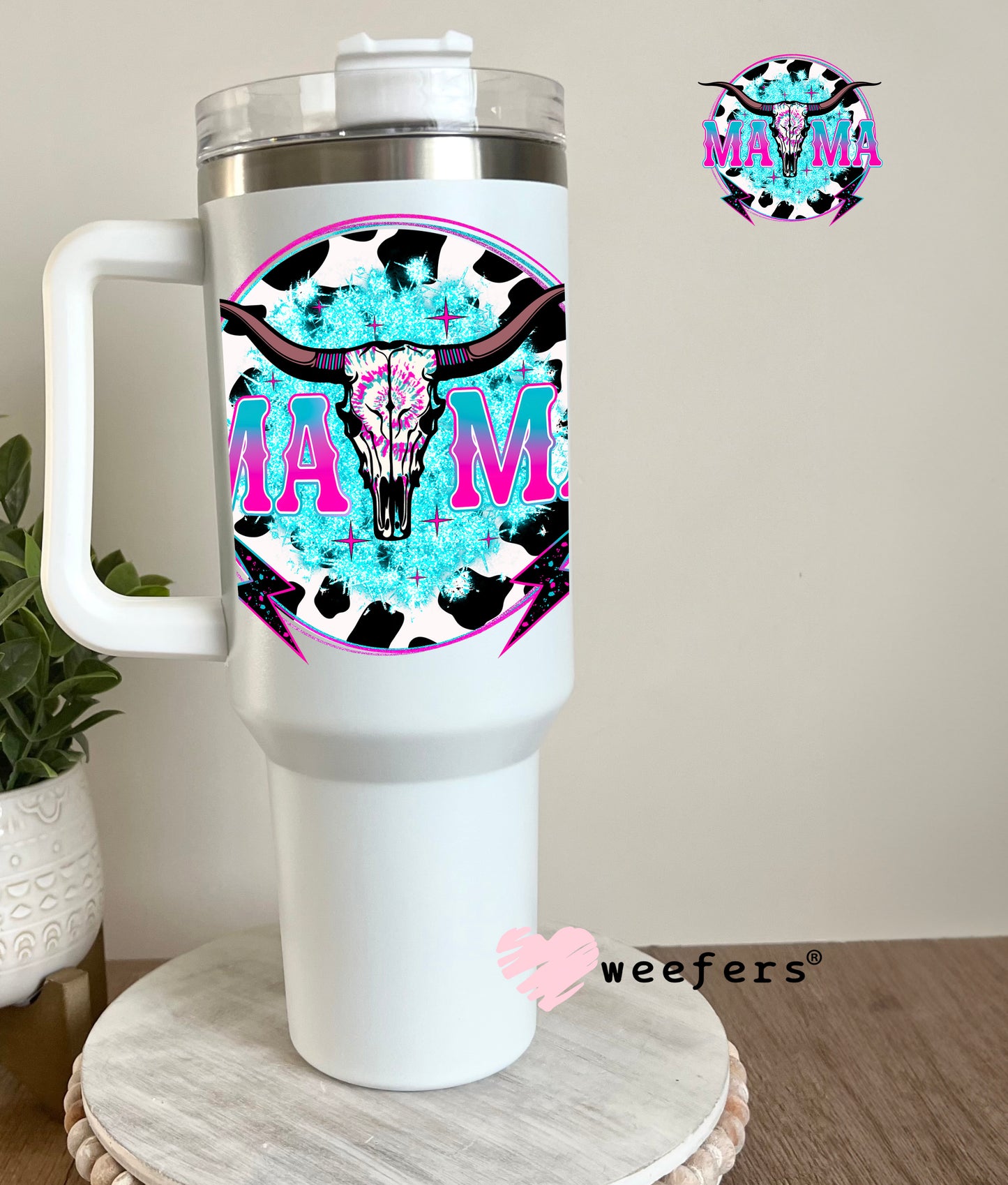 Mama Teal Cow Print Western UV DTF Decal - Weefers