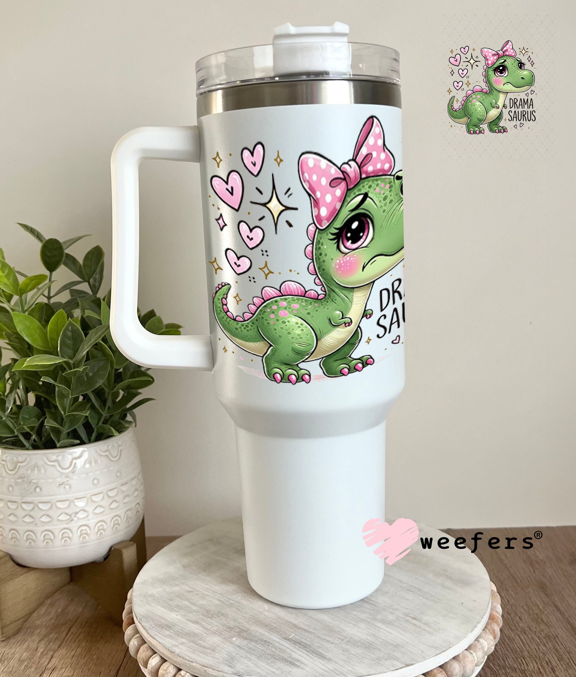 UV DTF Decal - Drama Saurus Dinosaur 40oz Tumbler Cup Wrap Weefers