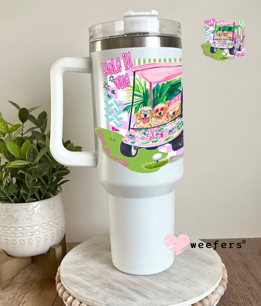 UV DTF Decal - Pink Dog Golf 40oz Tumbler Cup Wrap Weefers