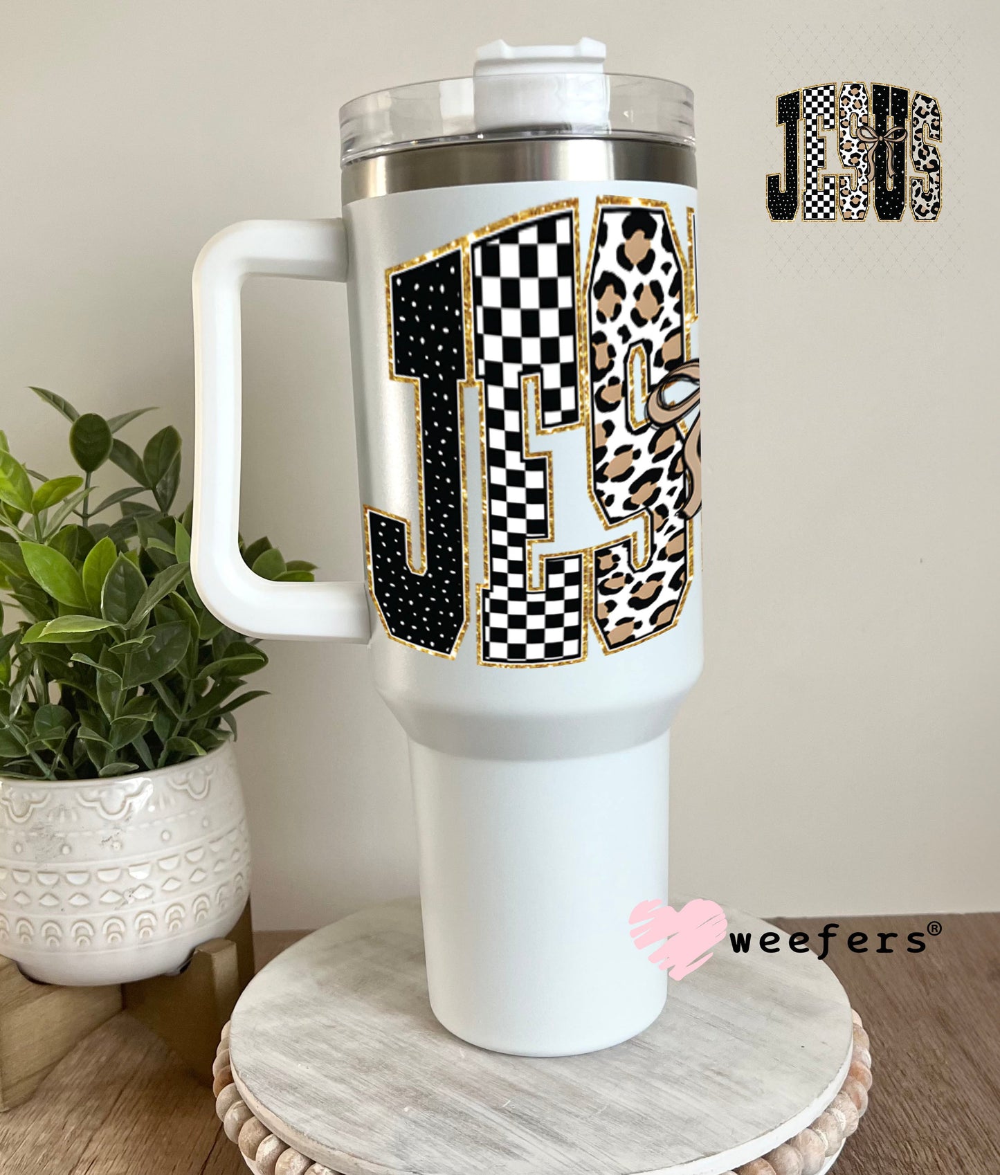 UV DTF Decal - Leopard Jesus 40oz Tumbler Cup Wrap Weefers