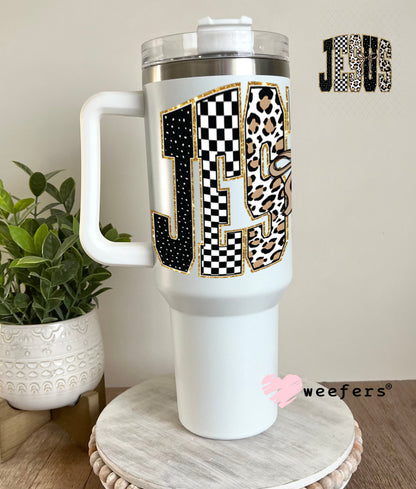 UV DTF Decal - Leopard Jesus 40oz Tumbler Cup Wrap Weefers