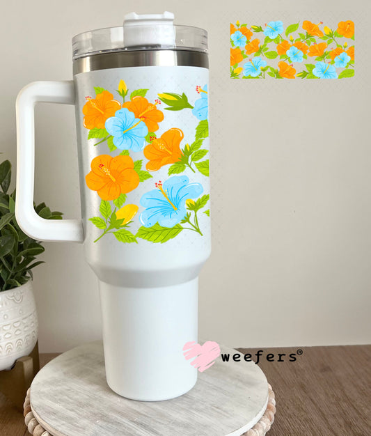 UV DTF Cup Wraps - Orand and Blue Hisbiscus 40oz Tumbler Cup Wrap Weefers