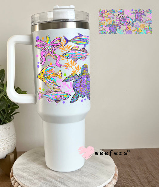 UV DTF Cup Wraps - Flamingo Sea Turtle Ocean Friends 40oz Tumbler Cup Wrap Weefers