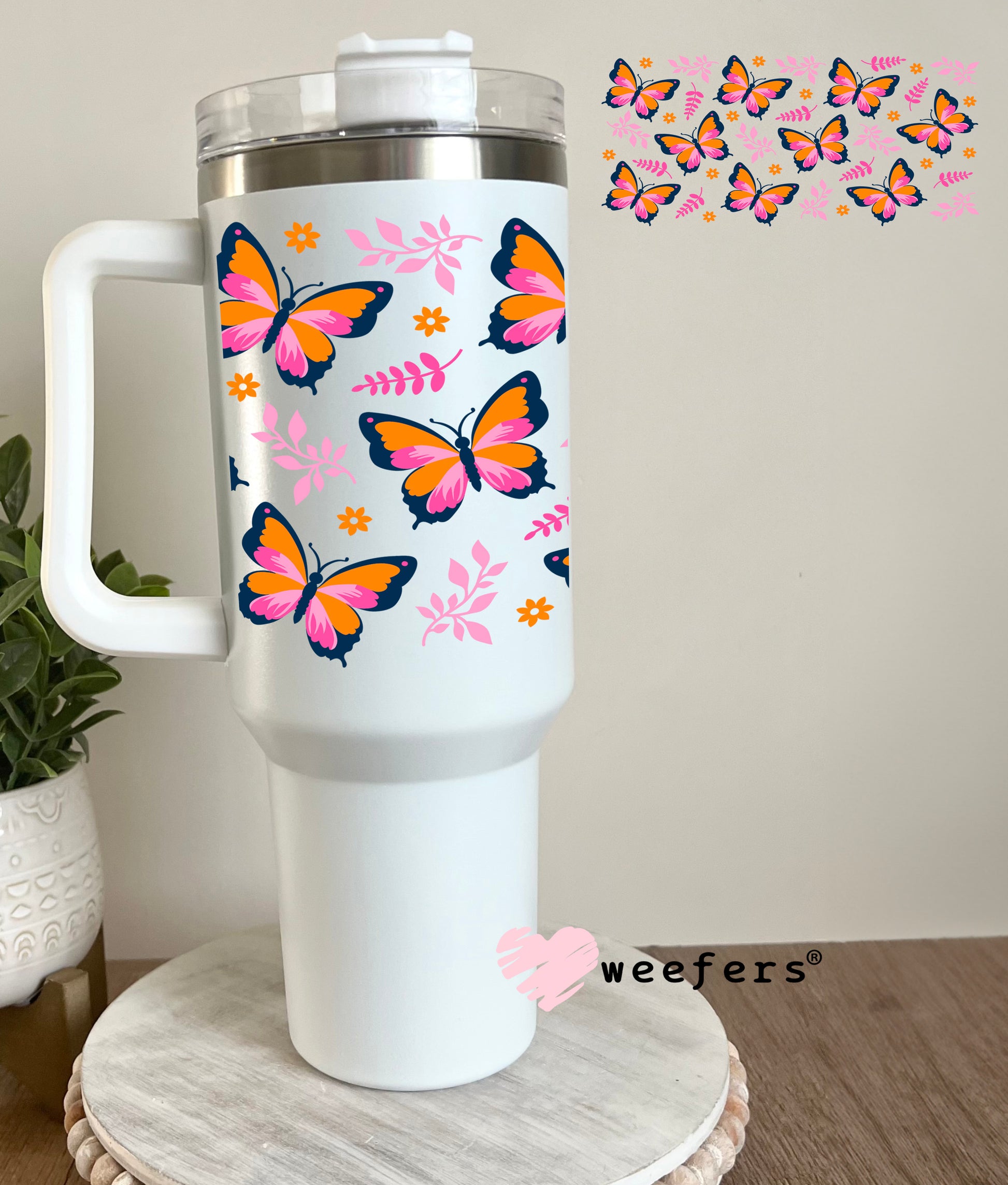 Blue Orange and Pink Butterflies UV DTF Cup Wrap - Weefers