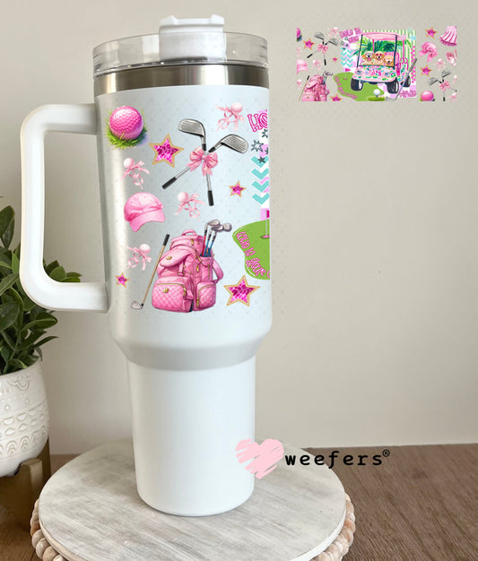 UV DTF Cup Wraps - Pink Dog Golf 40oz Tumbler Cup Wrap Weefers