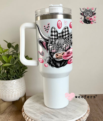 UV DTF Decal - Black and Pink Cow Bubbles 40oz Tumbler Cup Wrap Weefers