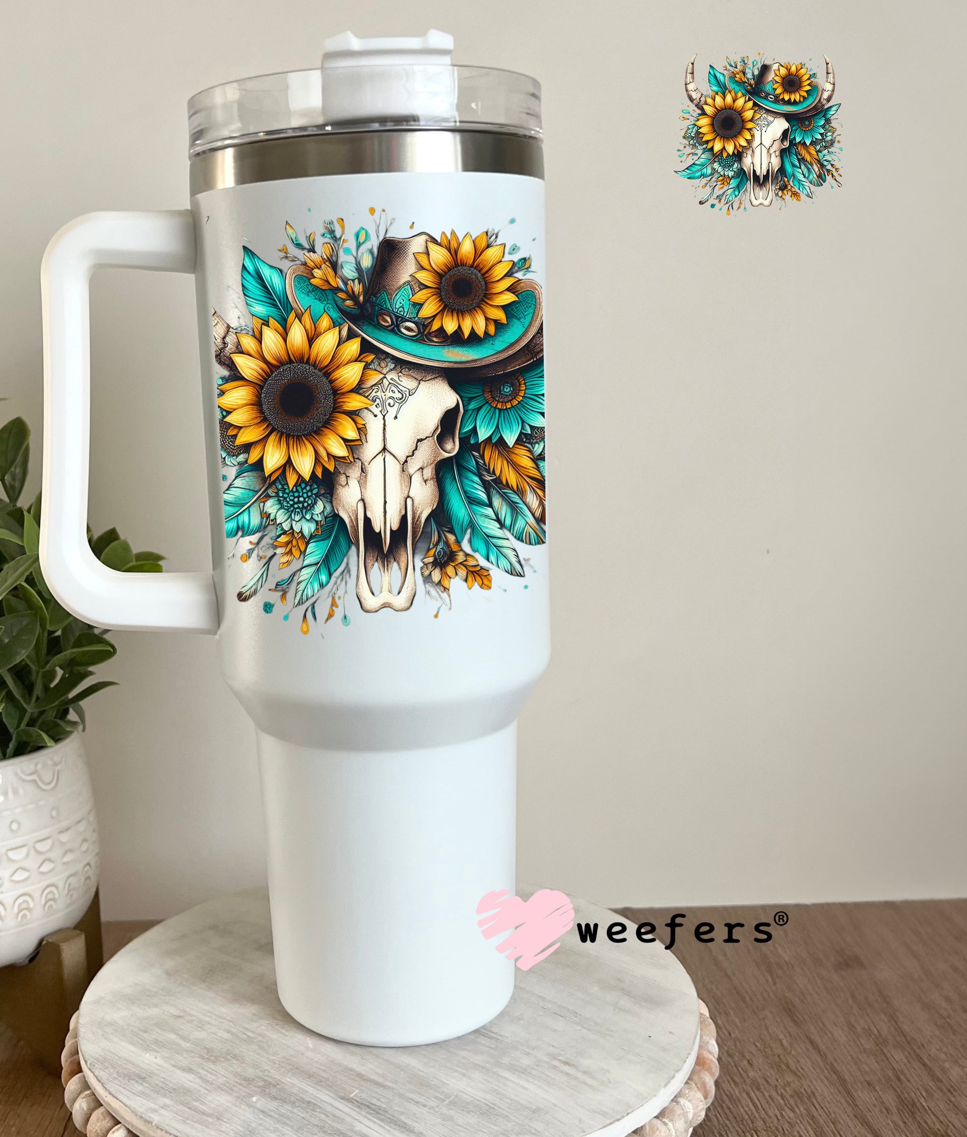 Bougie Sunflower Cow Skull Western UV DTF Decal - Weefers