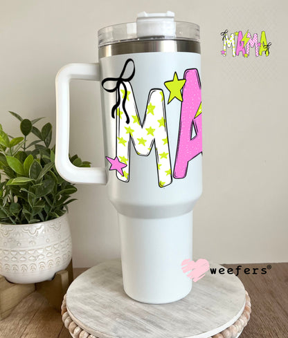 UV DTF Decal - Mama Pink Green Checkered 40oz Tumbler Cup Wrap Weefers