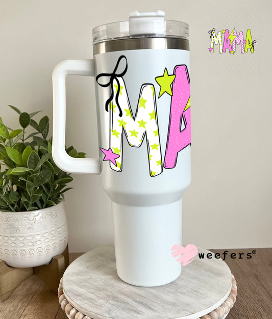 UV DTF Decal - Mama Pink Green Checkered 40oz Tumbler Cup Wrap Weefers