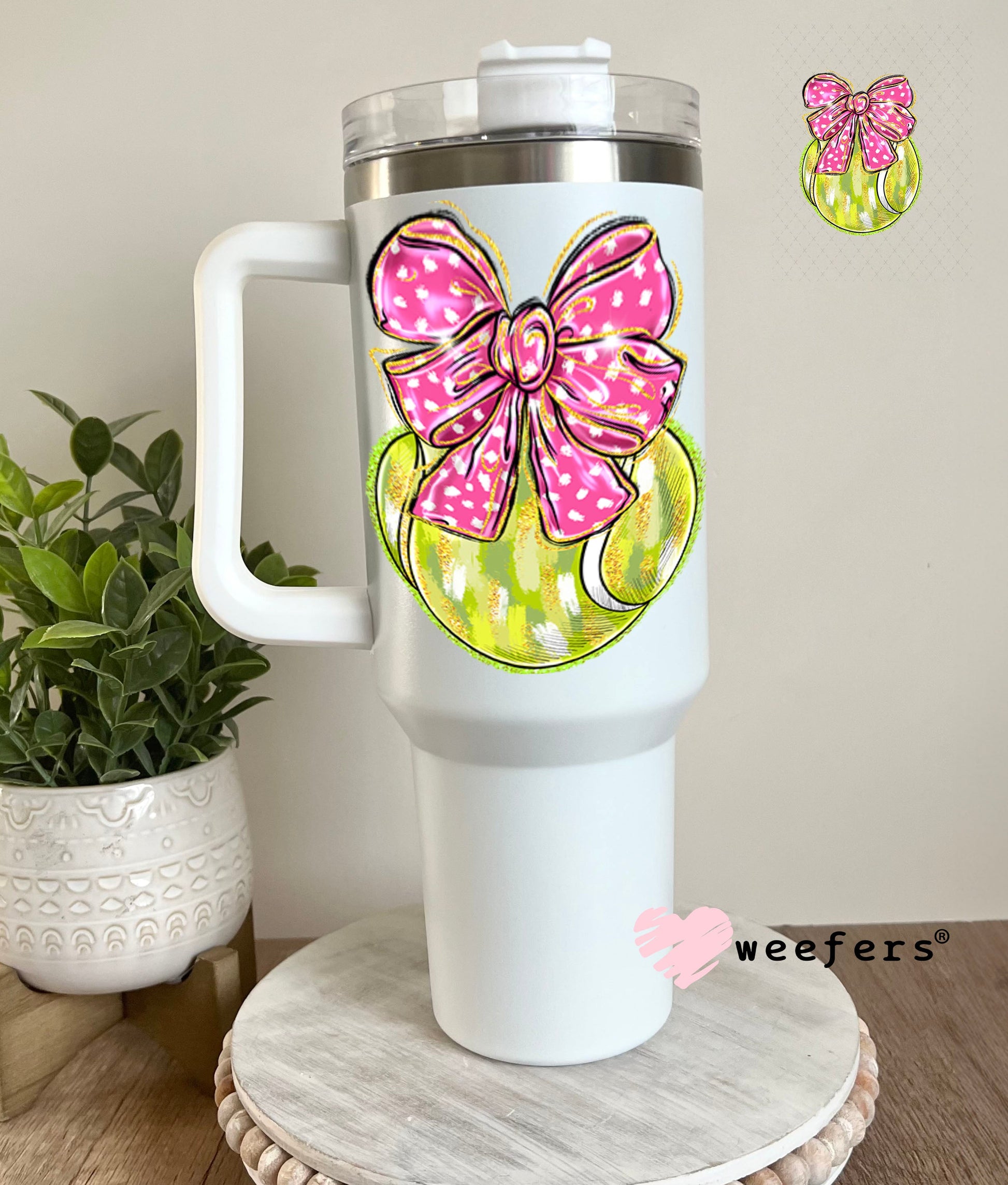 UV DTF Decal - Tennis Bow 40oz Tumbler Cup Wrap Weefers